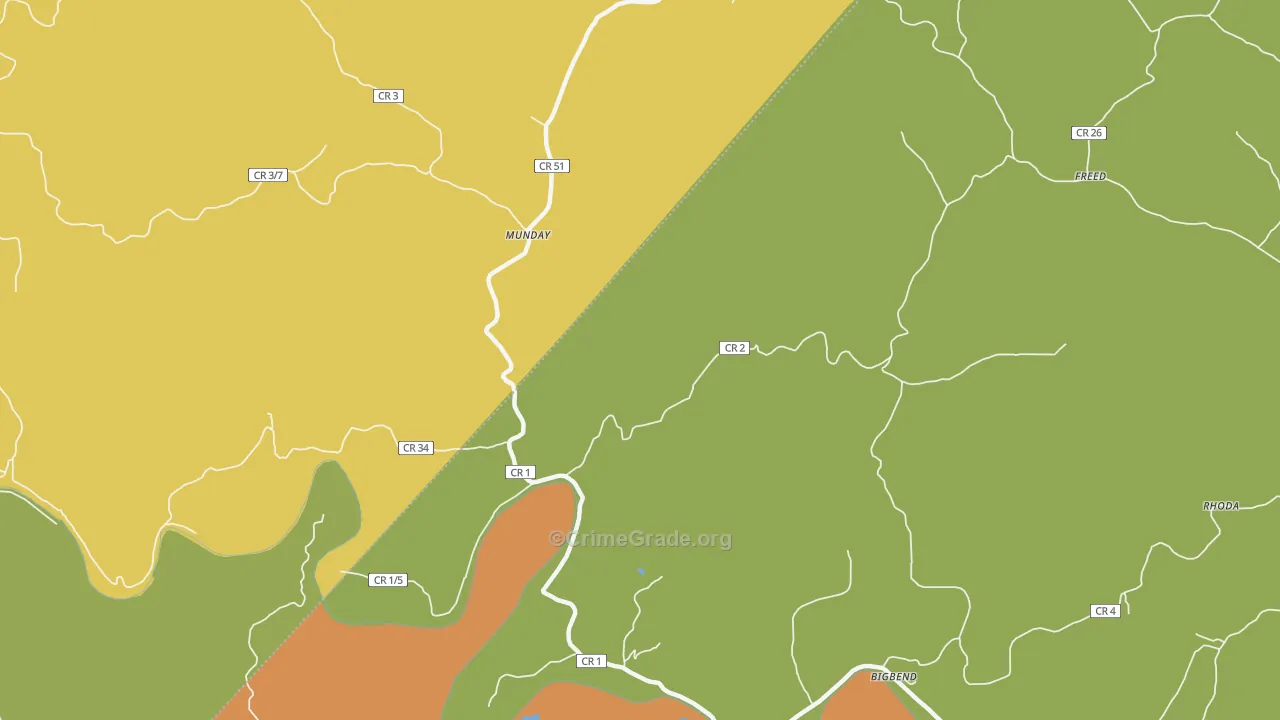 Munday, WV Map of Assault Rates
