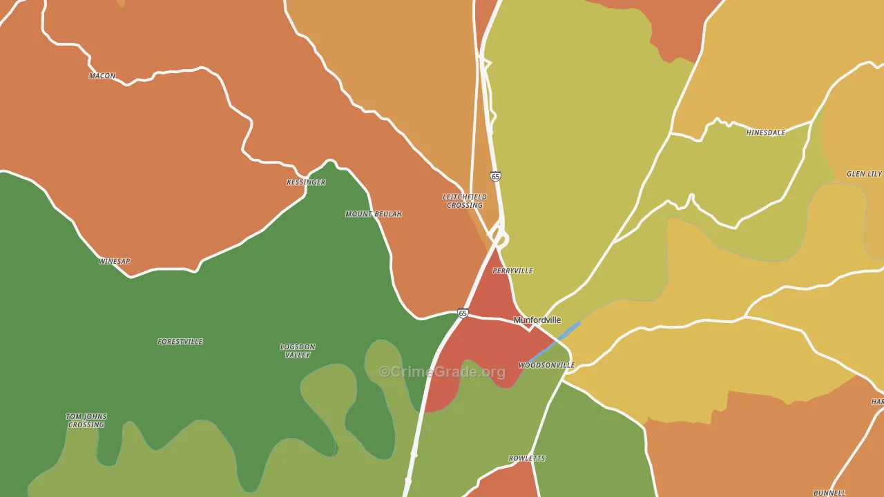 Munfordville, KY Map of Assault Rates