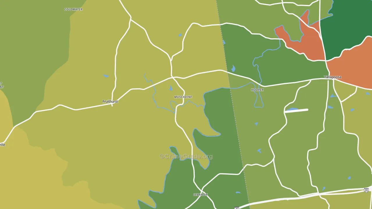 Muscadine, AL Map of Assault Rates