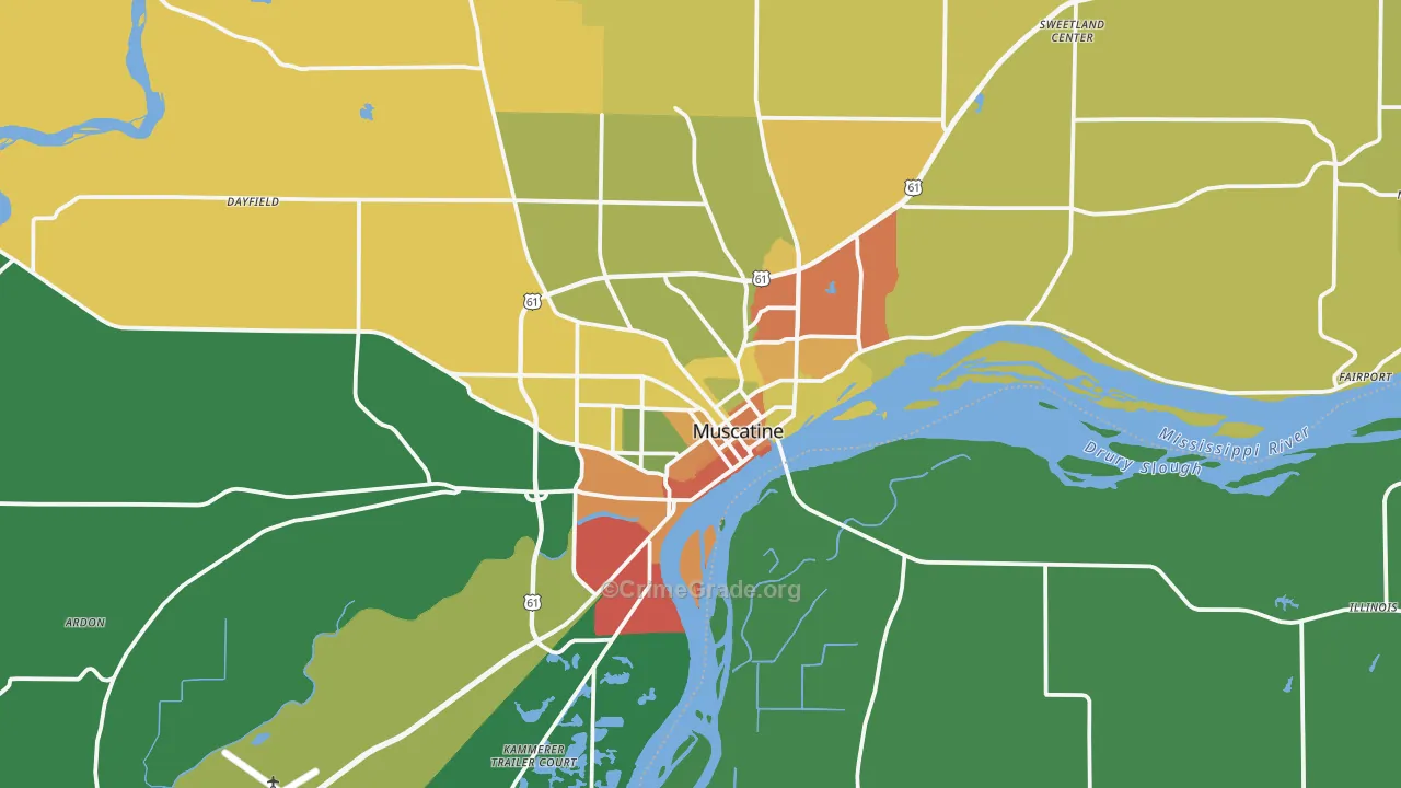 Muscatine, IA Map of Assault Rates