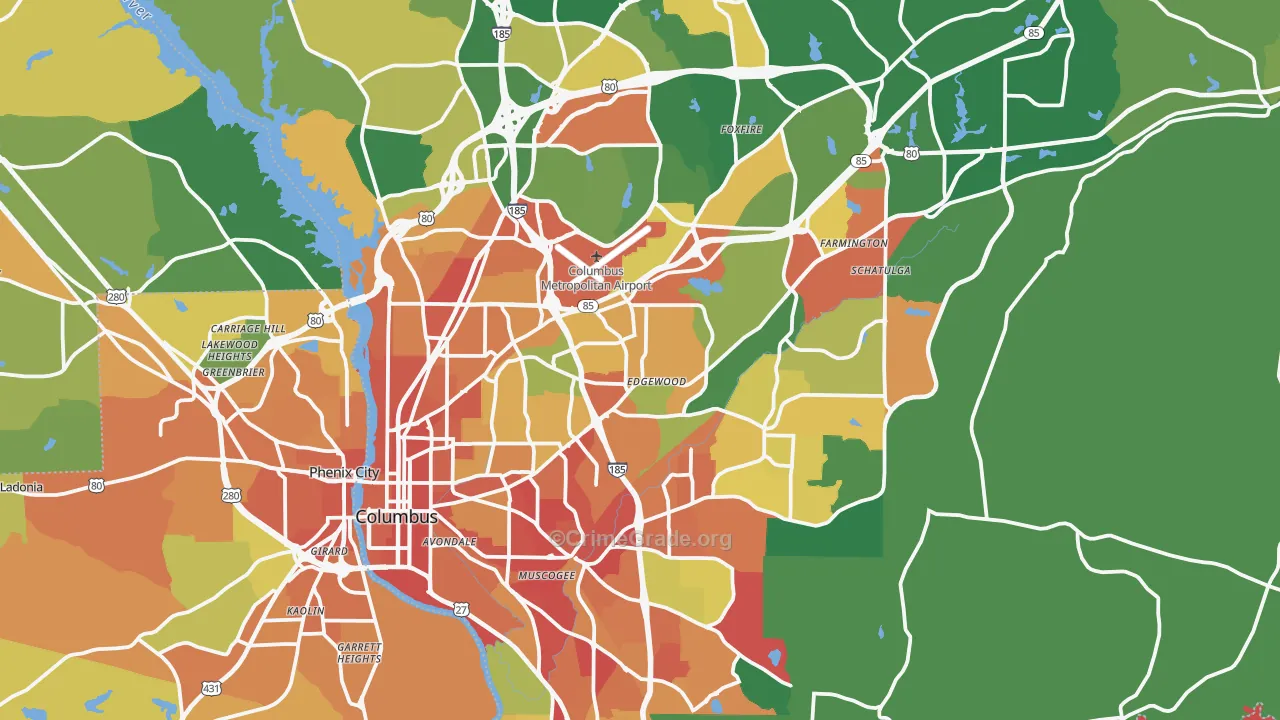 Muscogee County, GA Map of Assault Rates