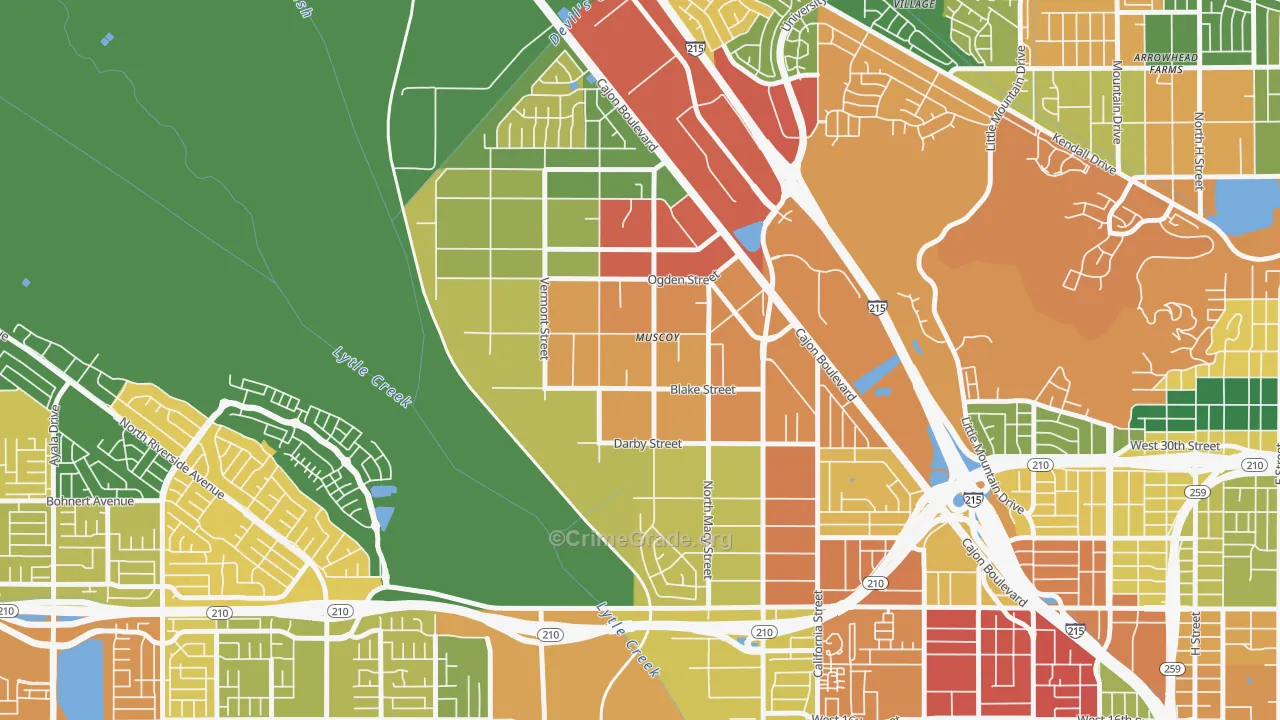 Muscoy, San Bernardino, CA Map of Assault Rates