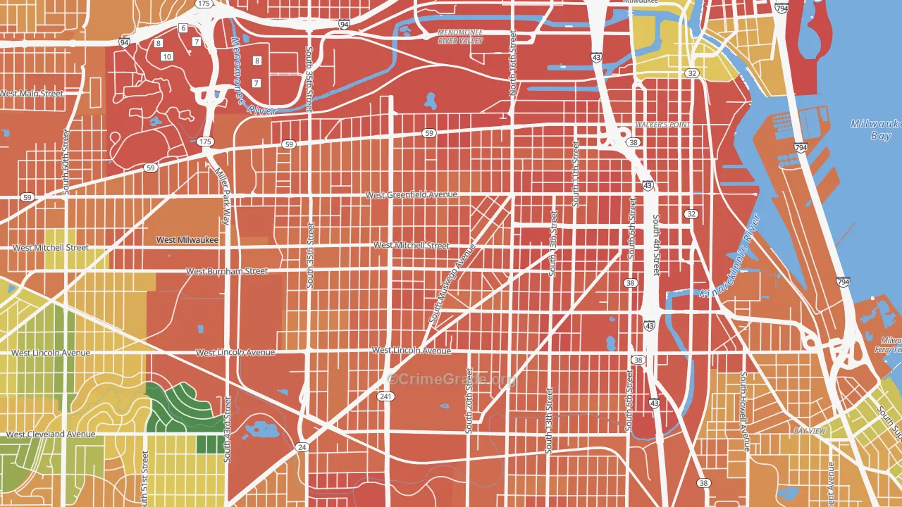 Muskego Way, Milwaukee, WI Map of Assault Rates