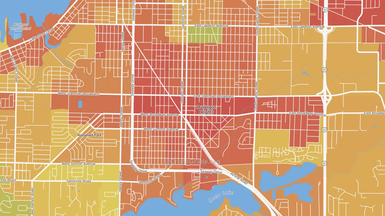 Muskegon Heights, MI Map of Assault Rates