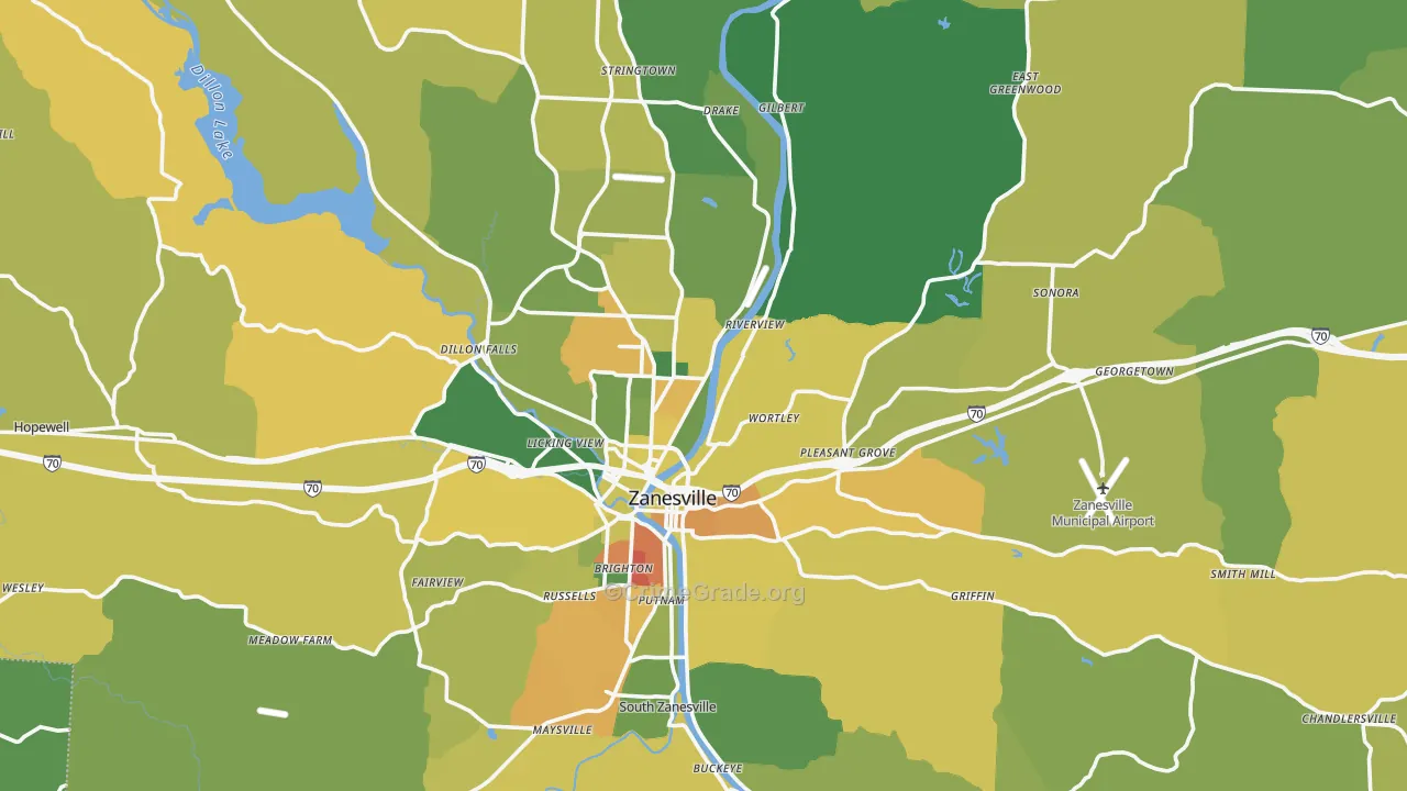 Muskingum County, OH Map of Assault Rates