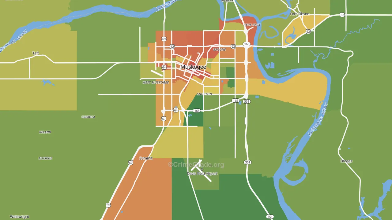 Muskogee County, OK Map of Assault Rates