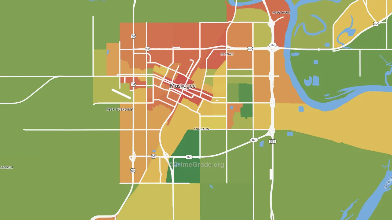 Muskogee, OK Map of Assault Rates