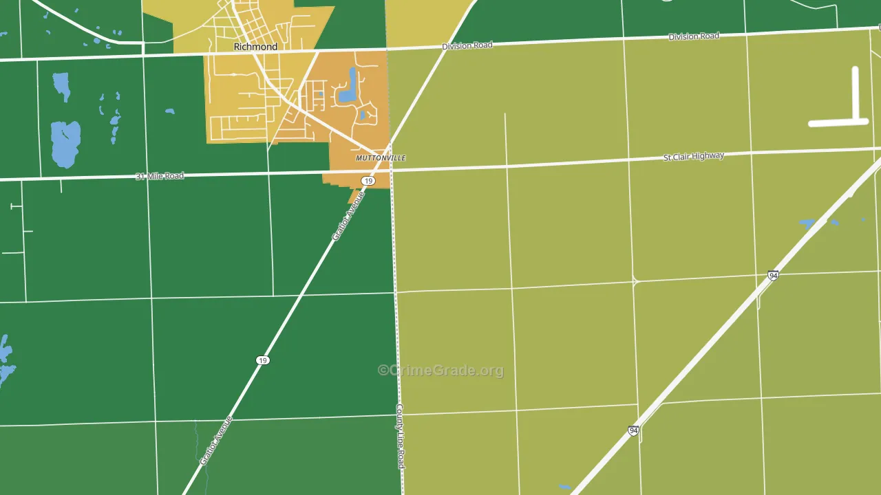 Muttonville, MI Map of Assault Rates