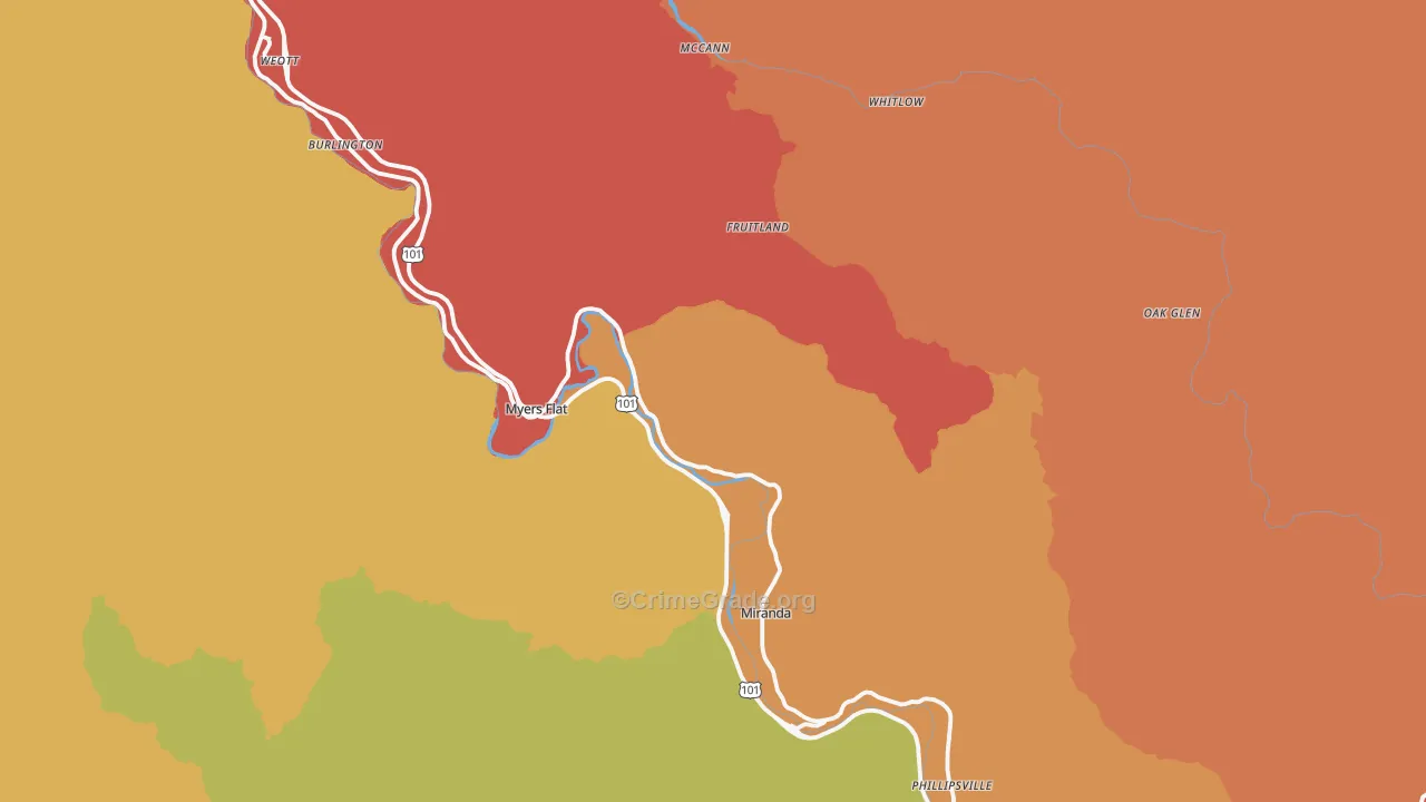 Myers Flat, CA Map of Assault Rates