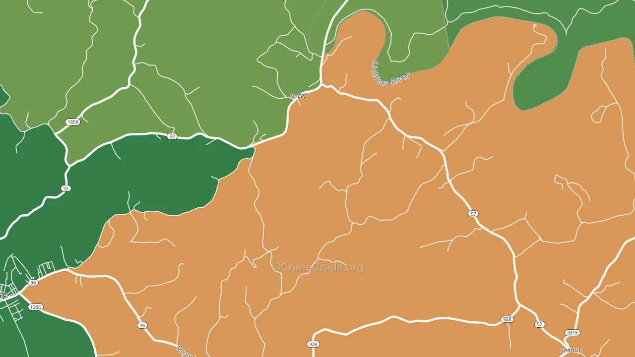 Myers, KY Map of Assault Rates