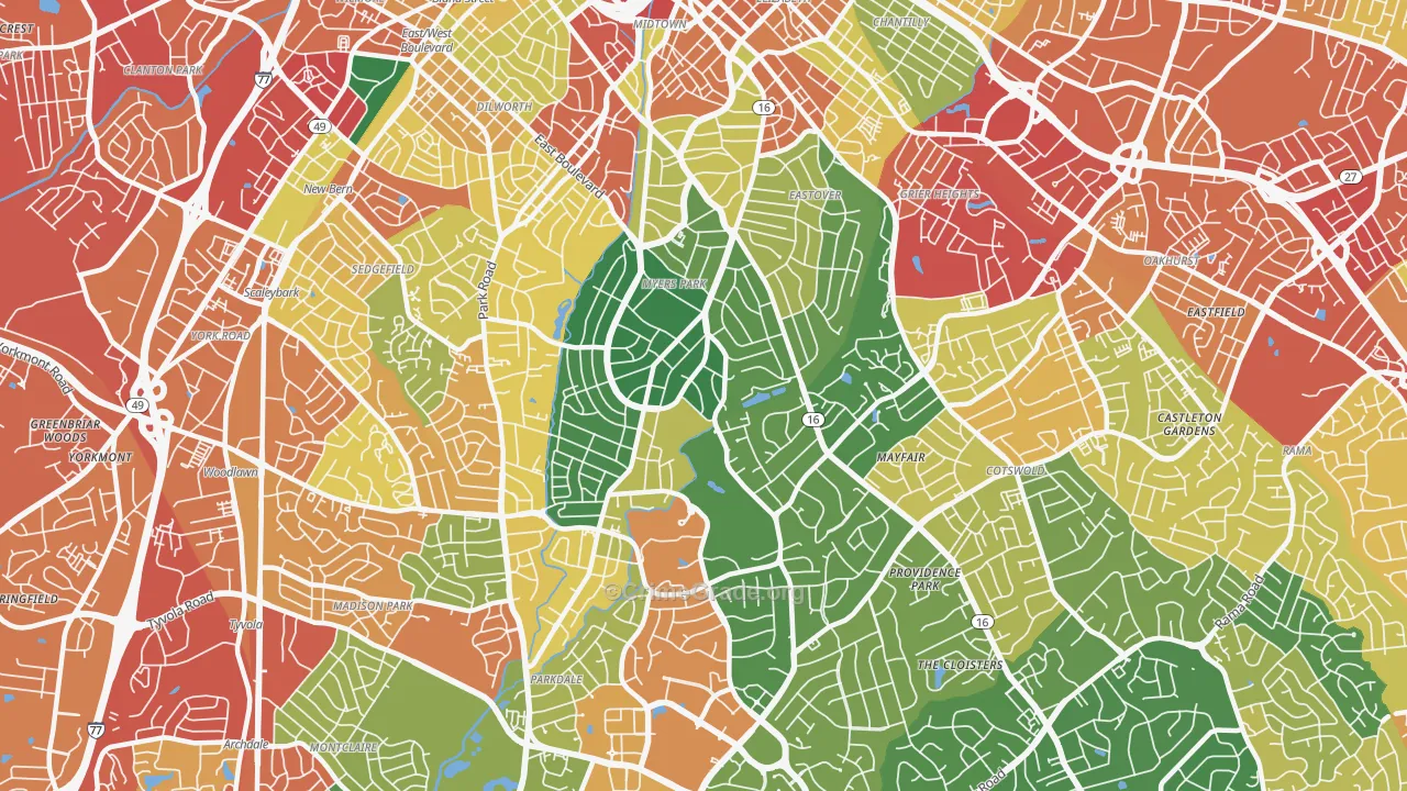 Myers Park, Charlotte, NC Map of Assault Rates