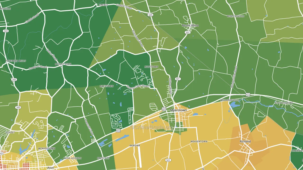 Myerstown, PA Map of Assault Rates