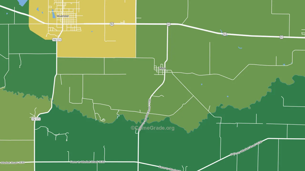 Myra, TX Map of Assault Rates
