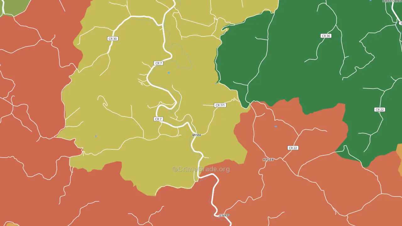 Myra, WV Map of Assault Rates
