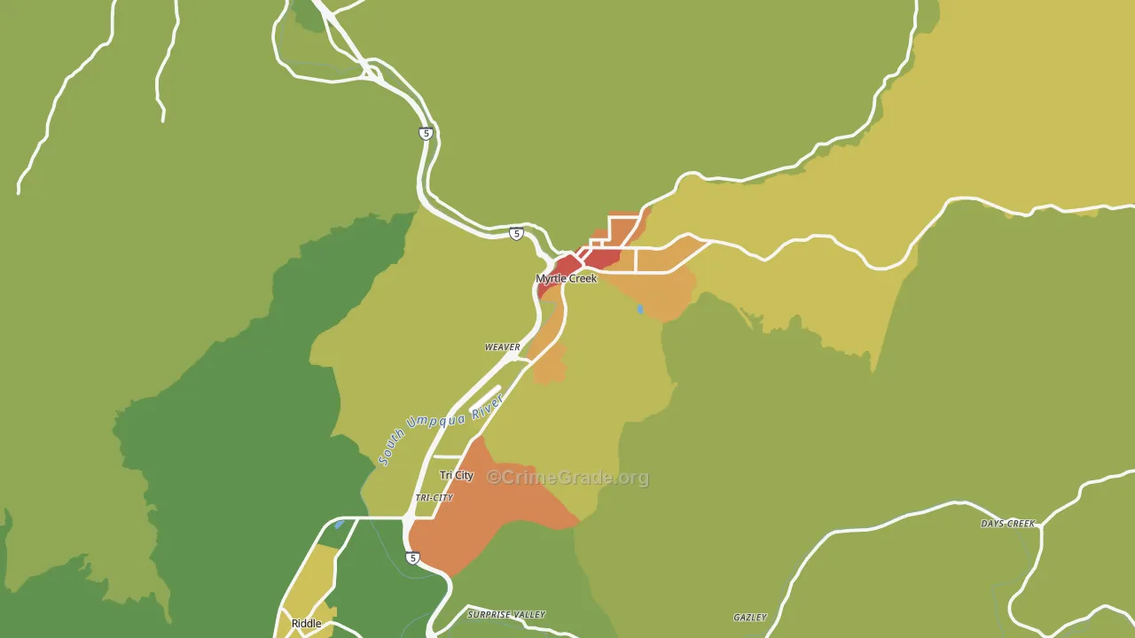 Myrtle Creek, OR Map of Assault Rates