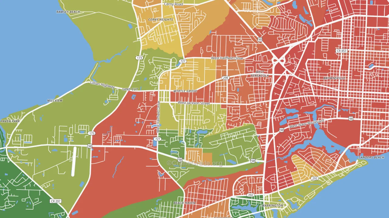 Myrtle Grove, FL Map of Assault Rates