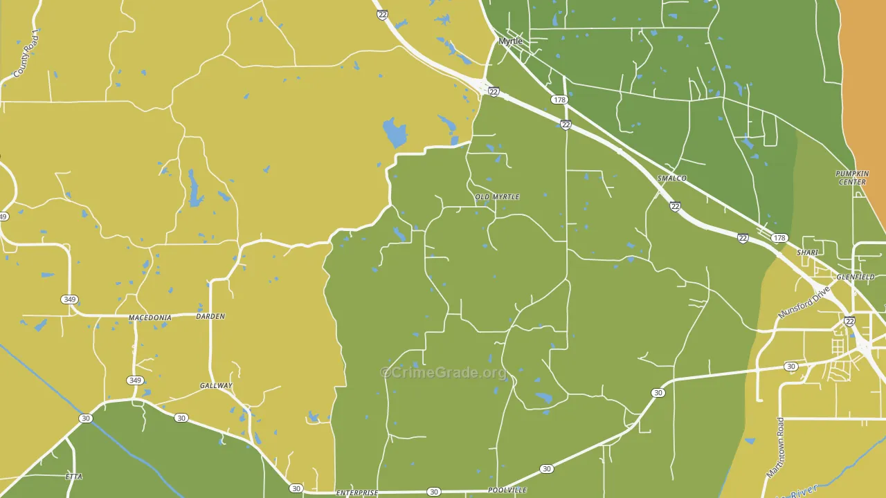 Myrtle, MS Map of Assault Rates