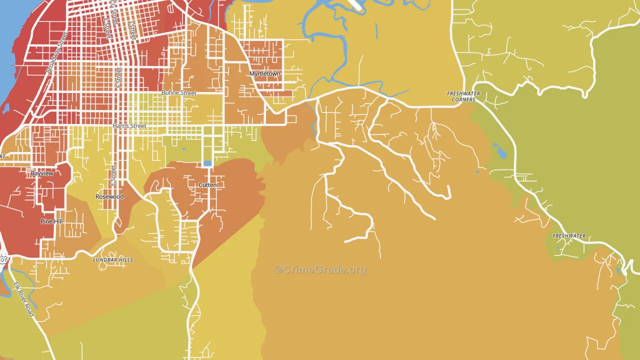Myrtletown, CA Map of Assault Rates