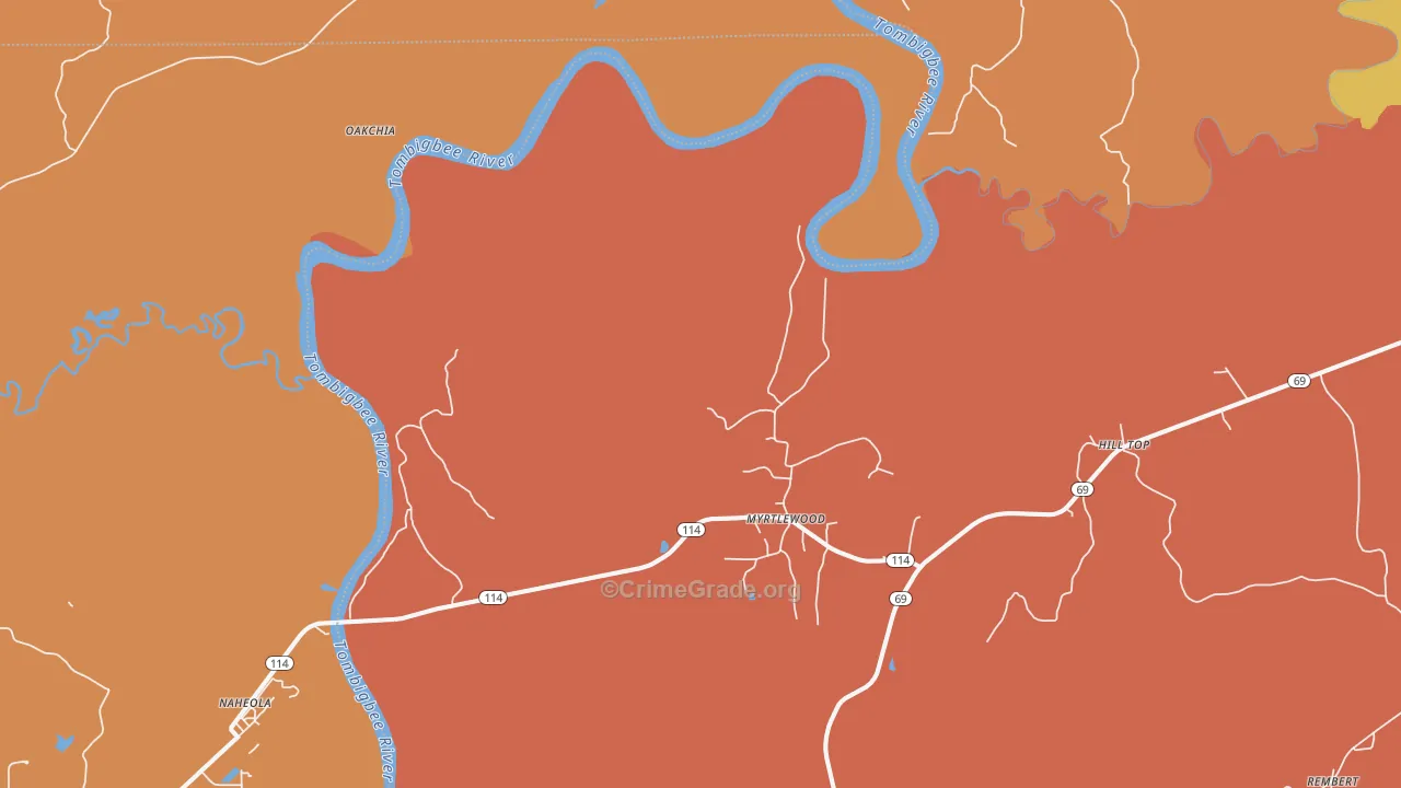 Myrtlewood, AL Map of Assault Rates