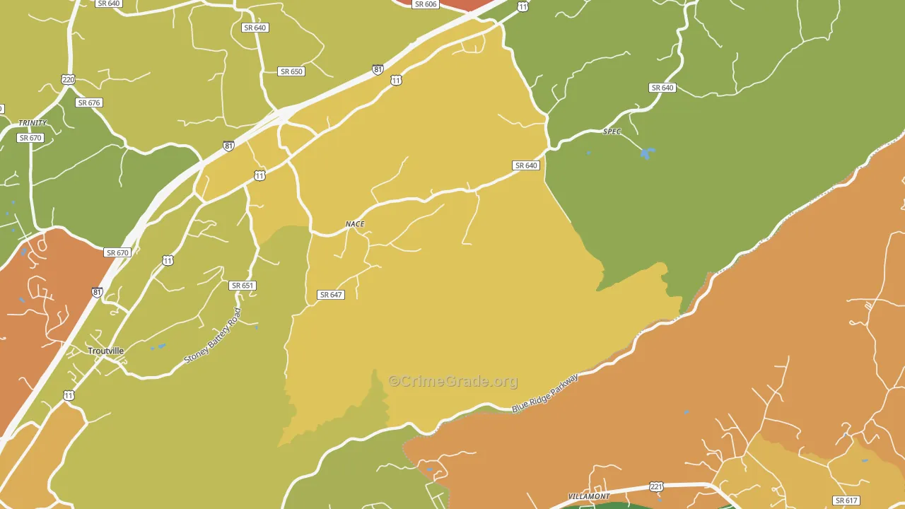 Nace, VA Map of Assault Rates