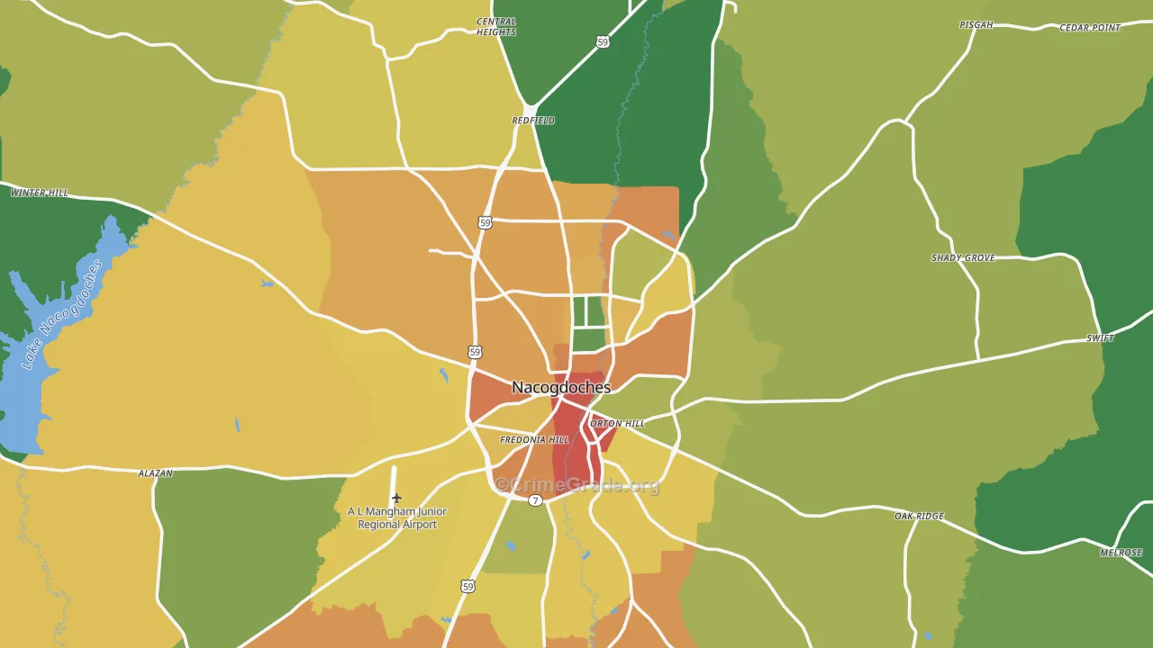 Nacogdoches, TX Map of Assault Rates