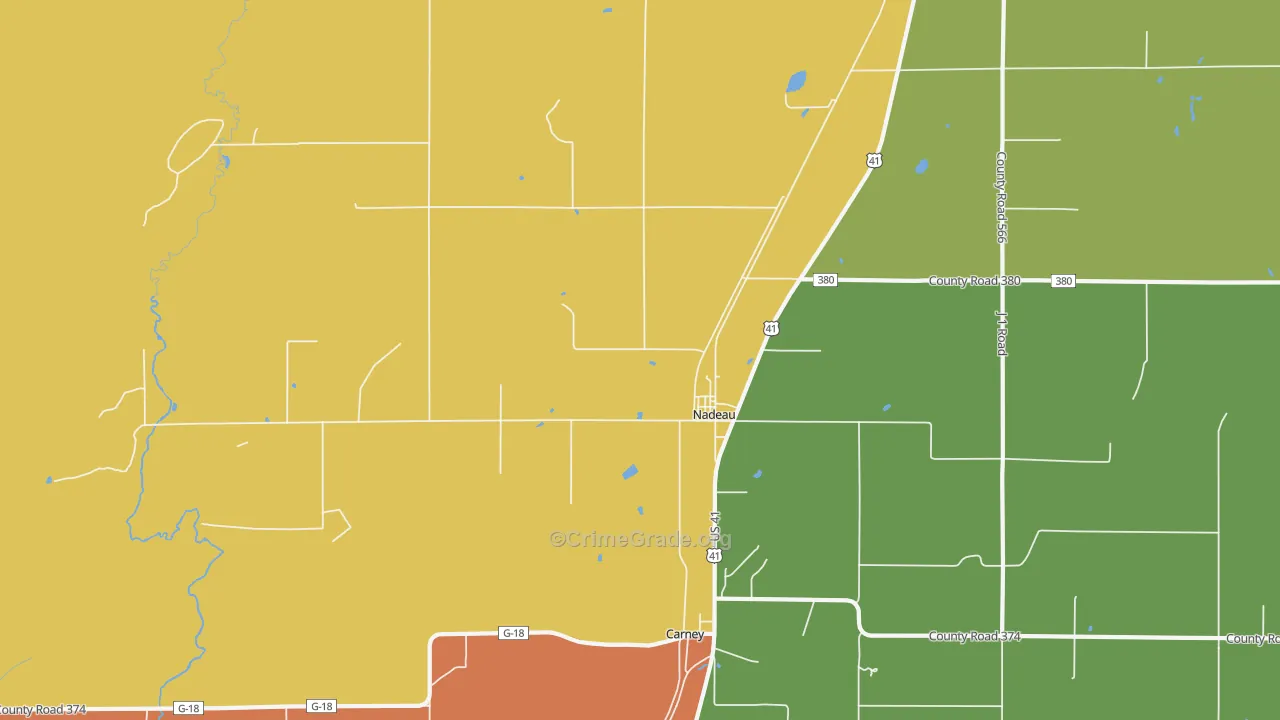 Nadeau, MI Map of Assault Rates