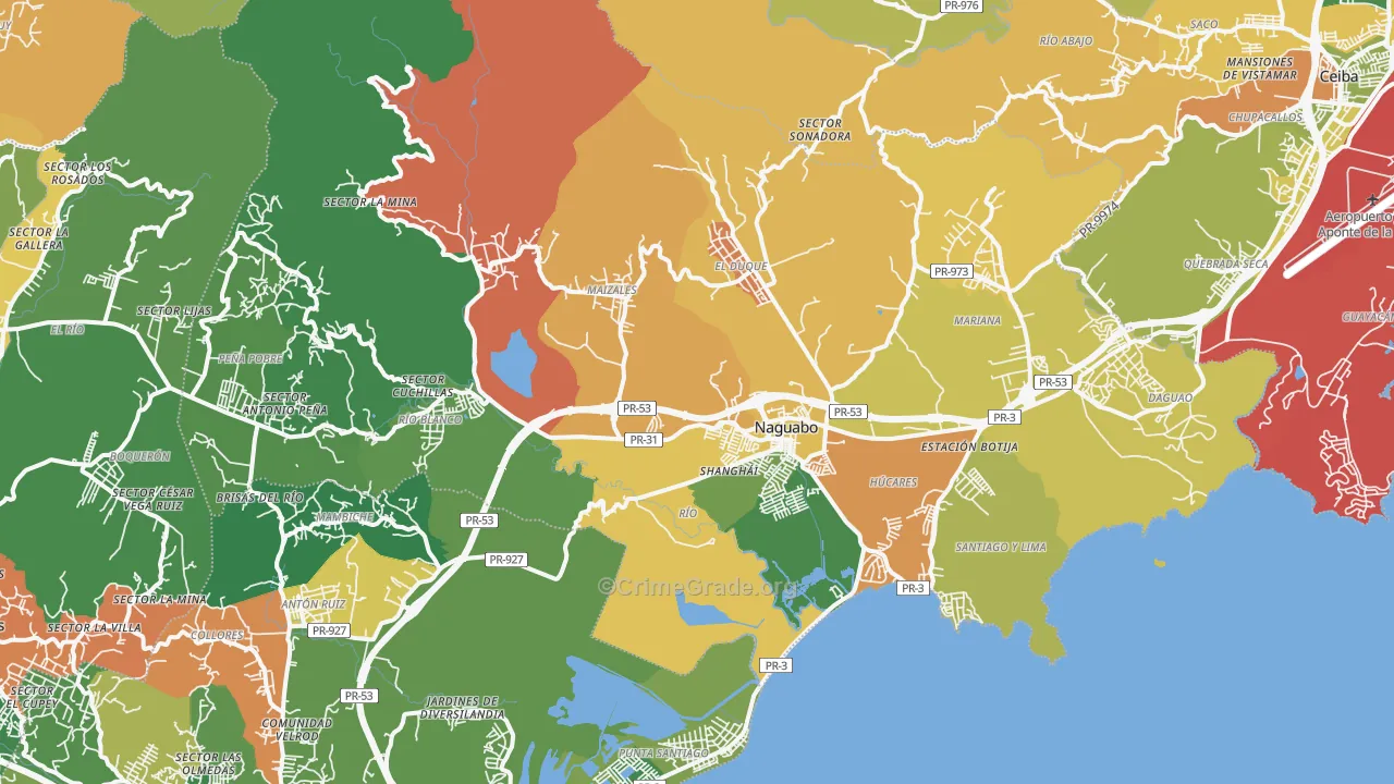 Naguabo Municipio, PR Map of Assault Rates
