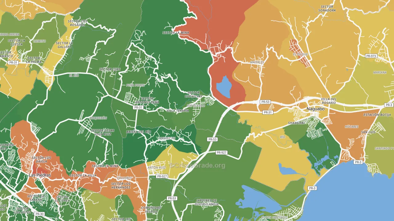 Naguabo, PR Map of Assault Rates