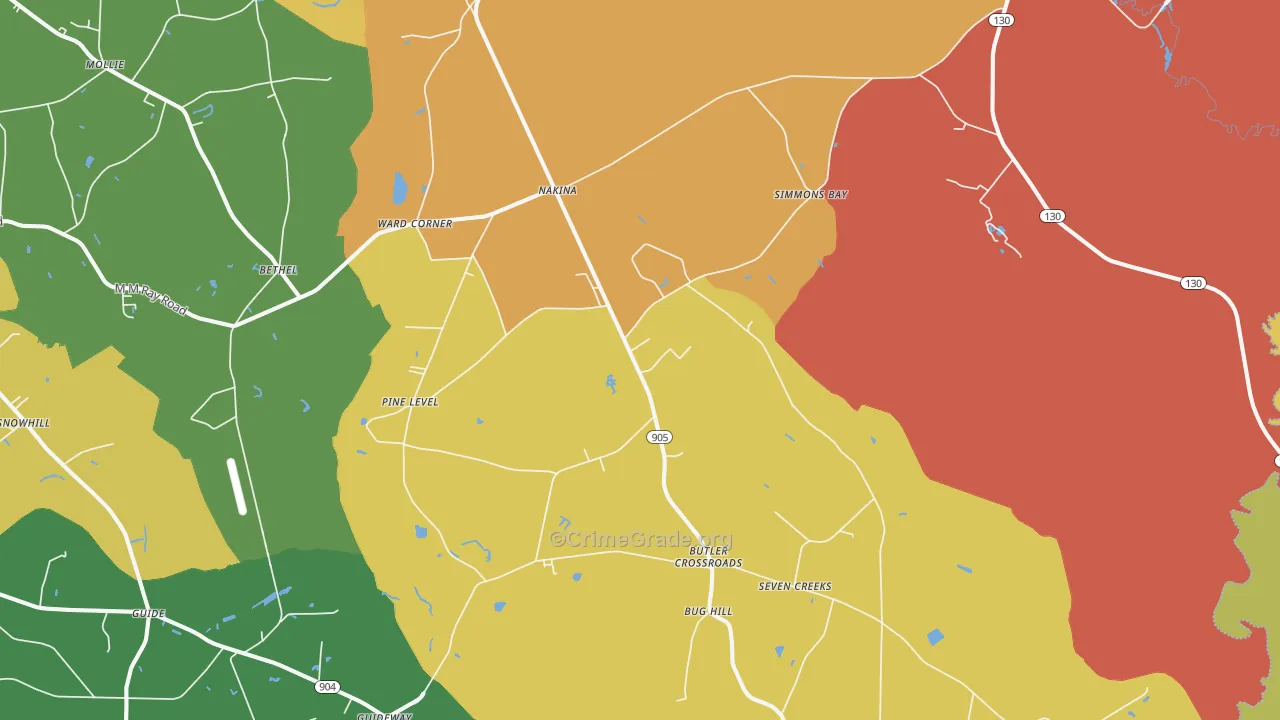 Nakina, NC Map of Assault Rates
