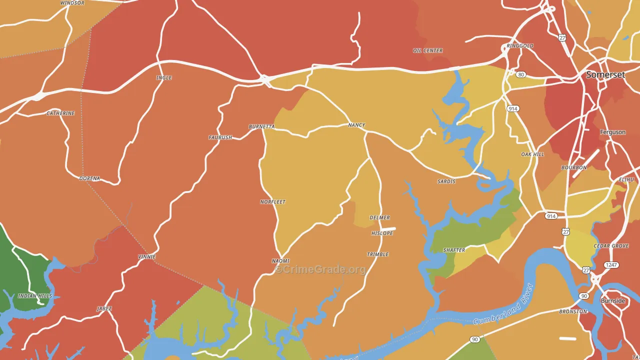 Nancy, KY Map of Assault Rates