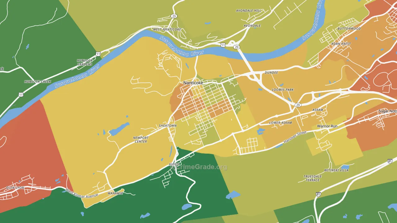 Nanticoke, PA Map of Assault Rates