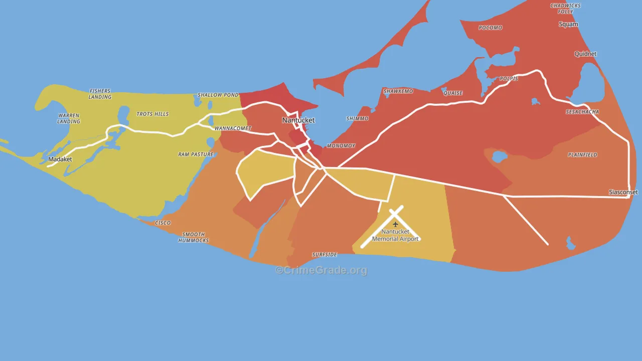 Nantucket County, MA Map of Assault Rates