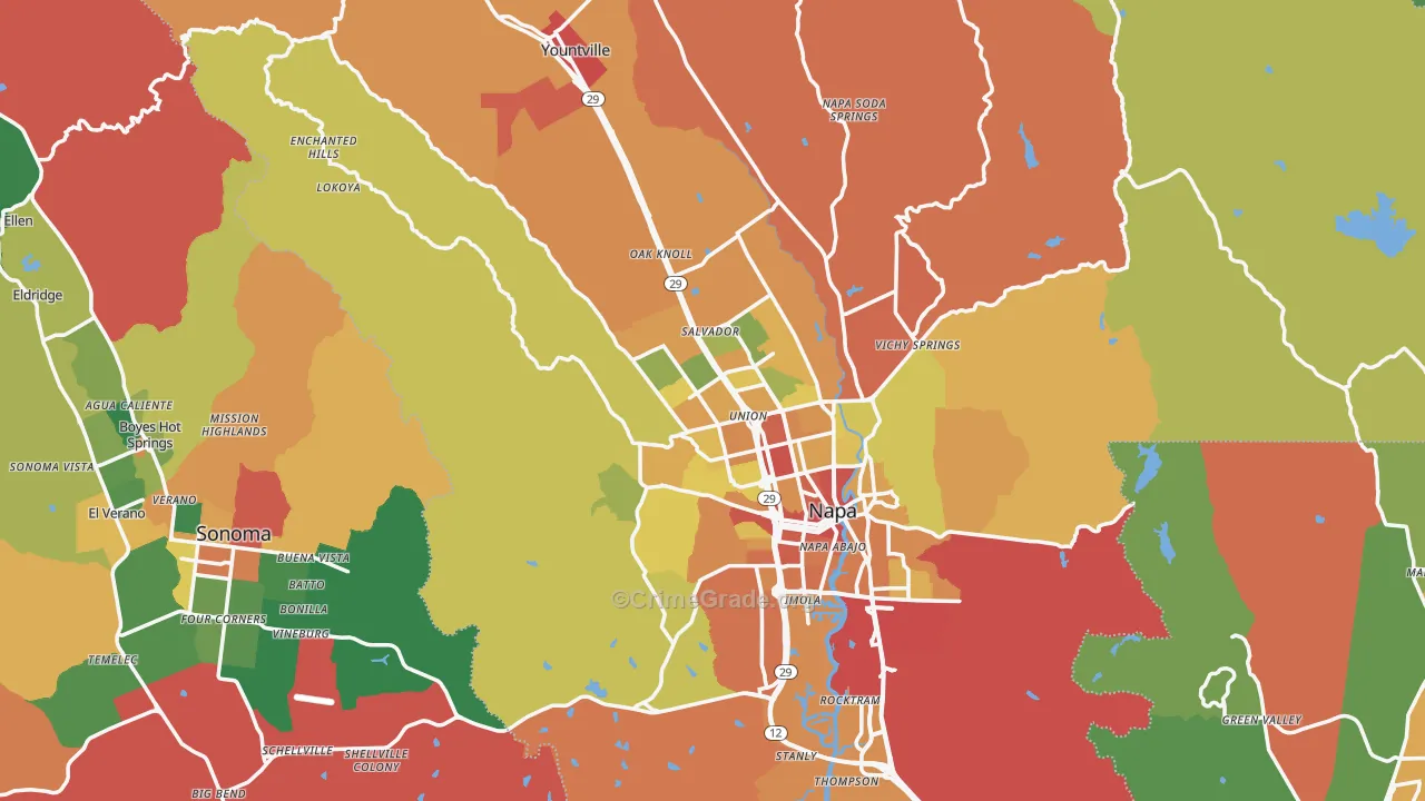 Napa County, CA Map of Assault Rates