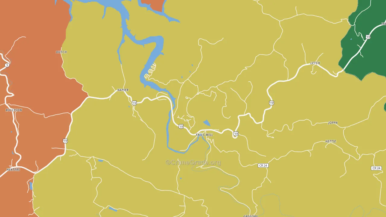 Napier, WV Map of Assault Rates