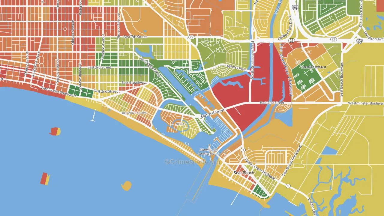 Naples-Marina Area, Long Beach, CA Map of Assault Rates