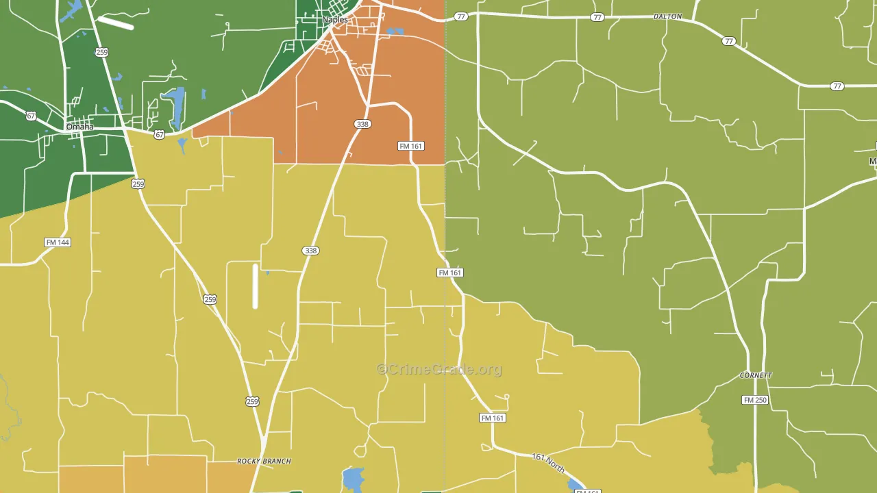 Naples, TX Map of Assault Rates