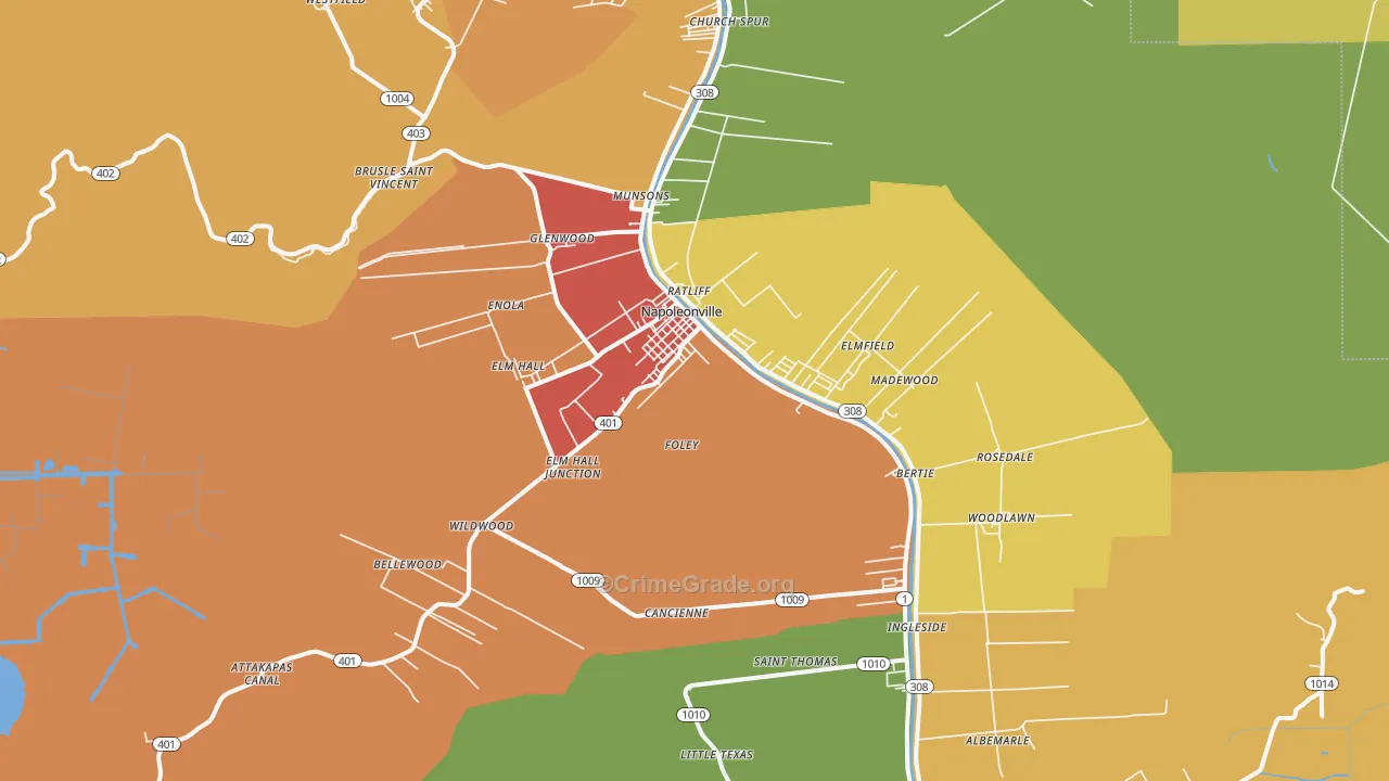 Napoleonville, LA Map of Assault Rates