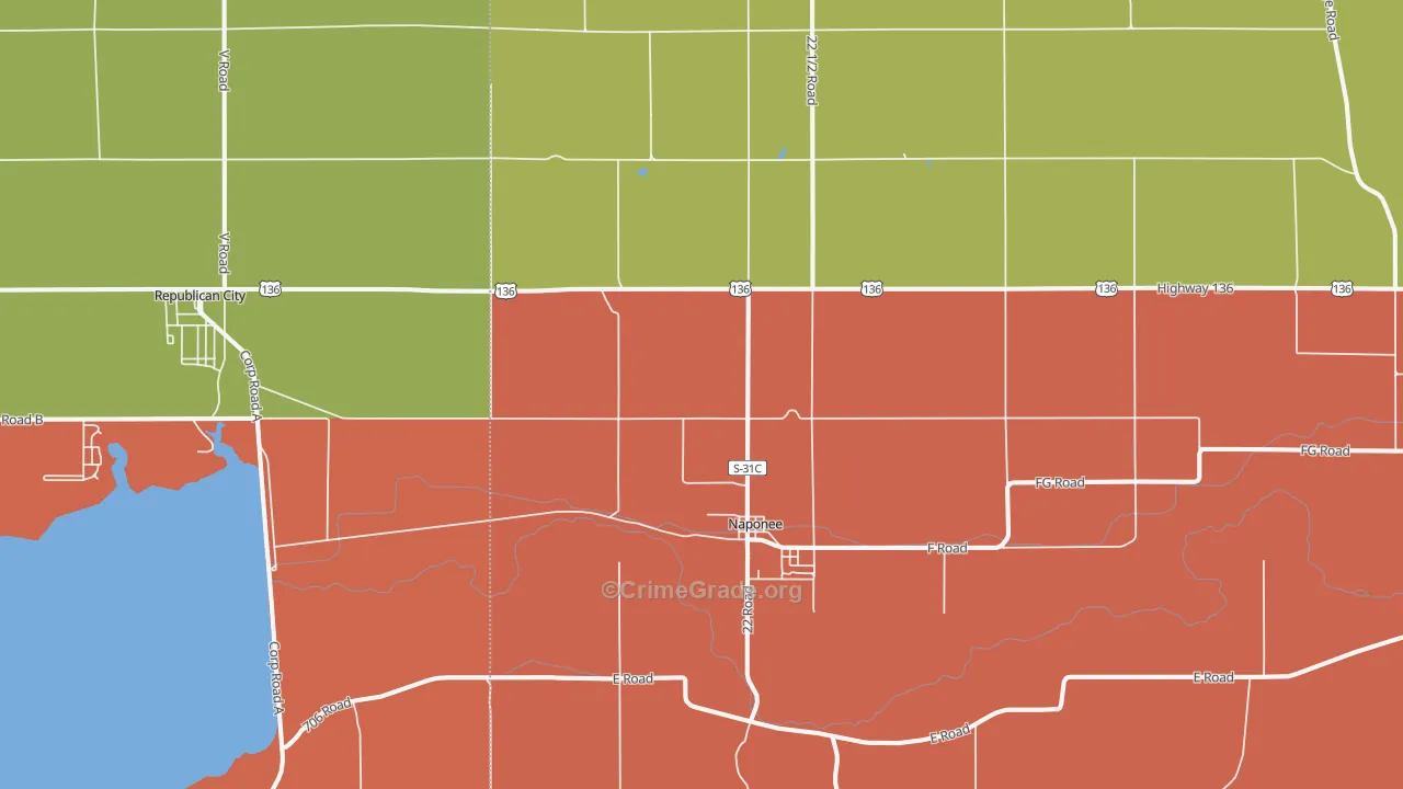 Naponee, NE Map of Assault Rates