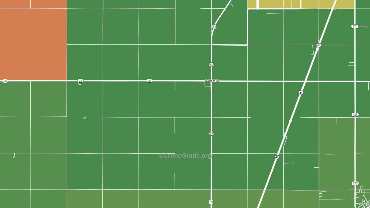 Narcissa, OK Map of Assault Rates