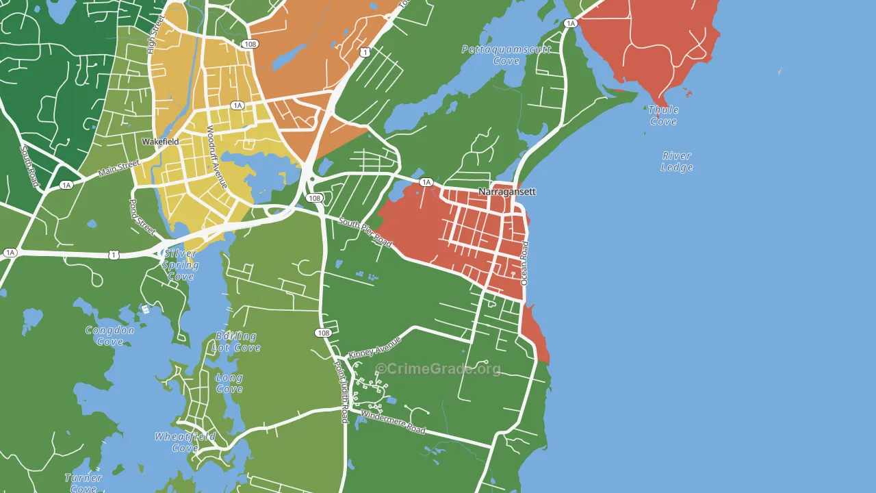Narragansett Pier, RI Map of Assault Rates