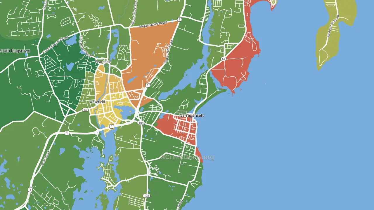 Narragansett, RI Map of Assault Rates