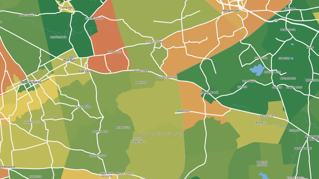 Narvon, PA Map of Assault Rates