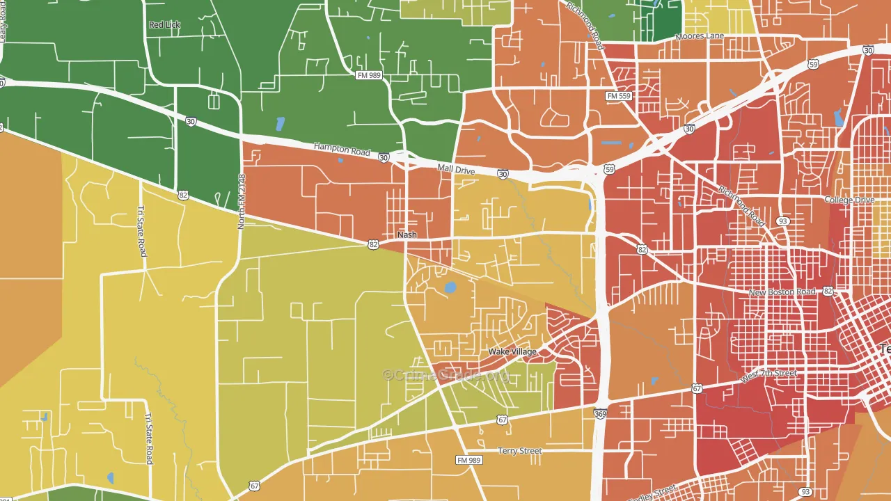 Nash, TX Map of Assault Rates