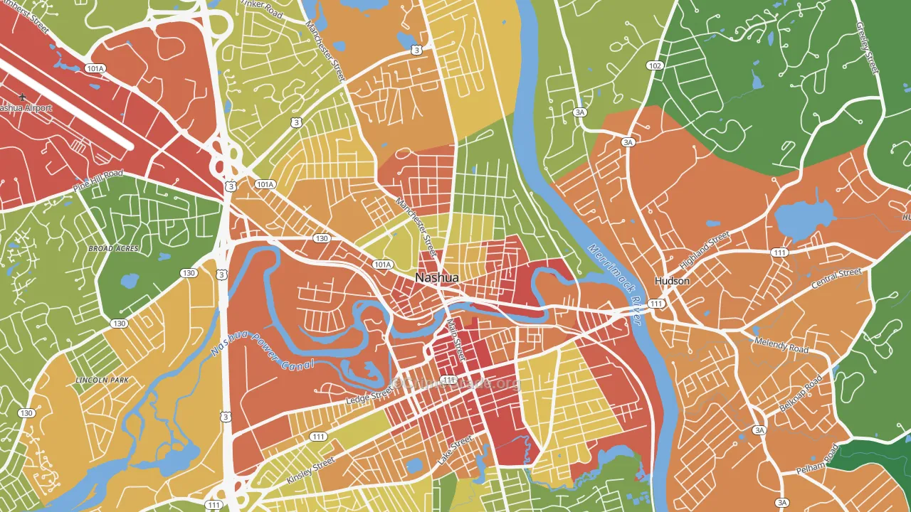 Nashua Historic District, Nashua, NH Map of Assault Rates