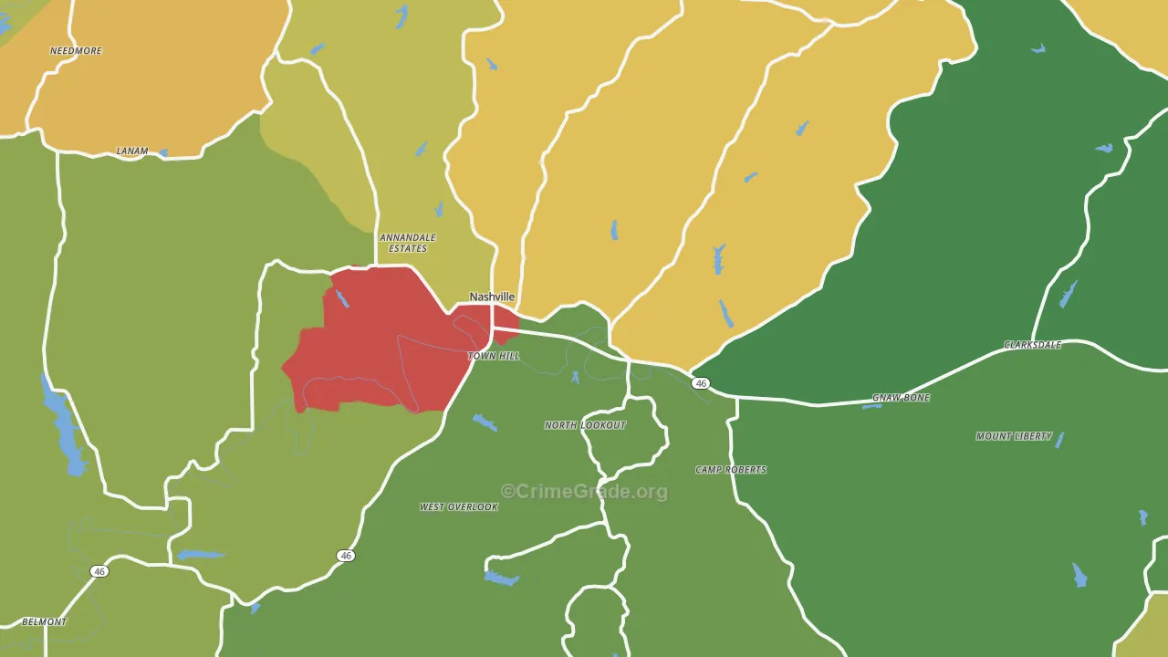 Nashville, IN Map of Assault Rates