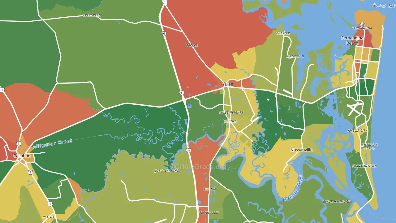 Nassau County, FL Map of Assault Rates