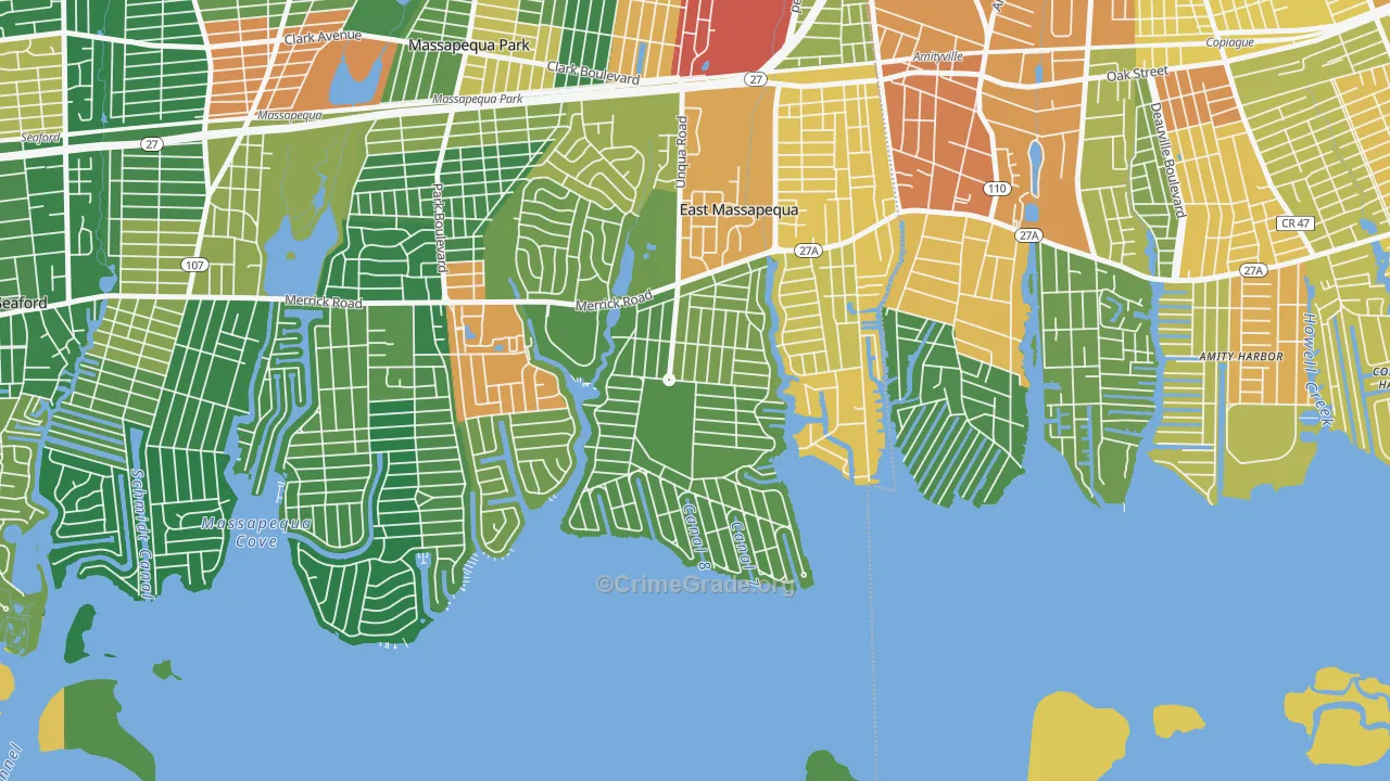 Nassau Shores, East Massapequa, NY Map of Assault Rates