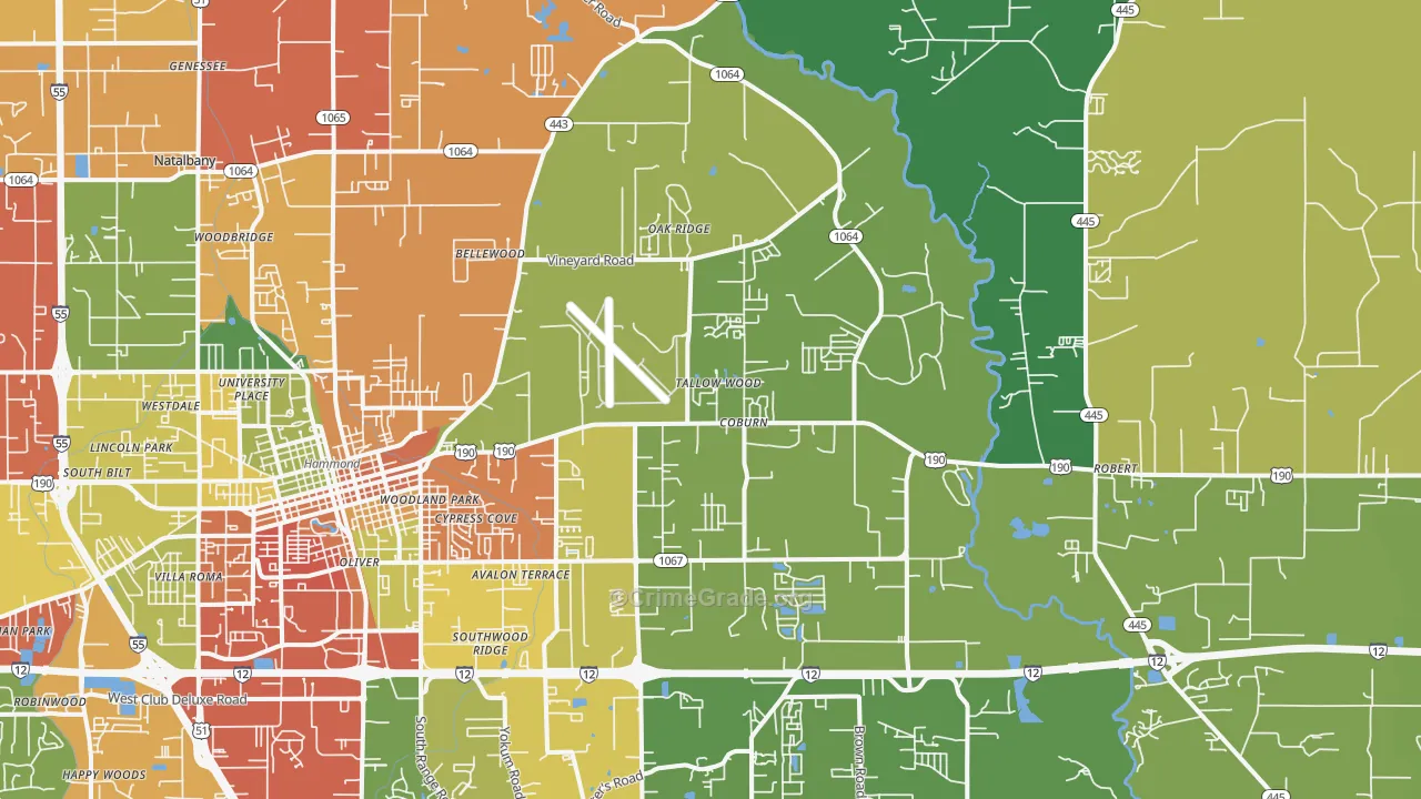 Natalbany, LA Map of Assault Rates