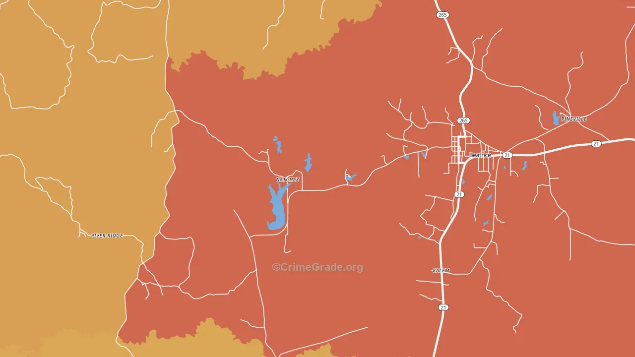 Natchez, AL Map of Assault Rates