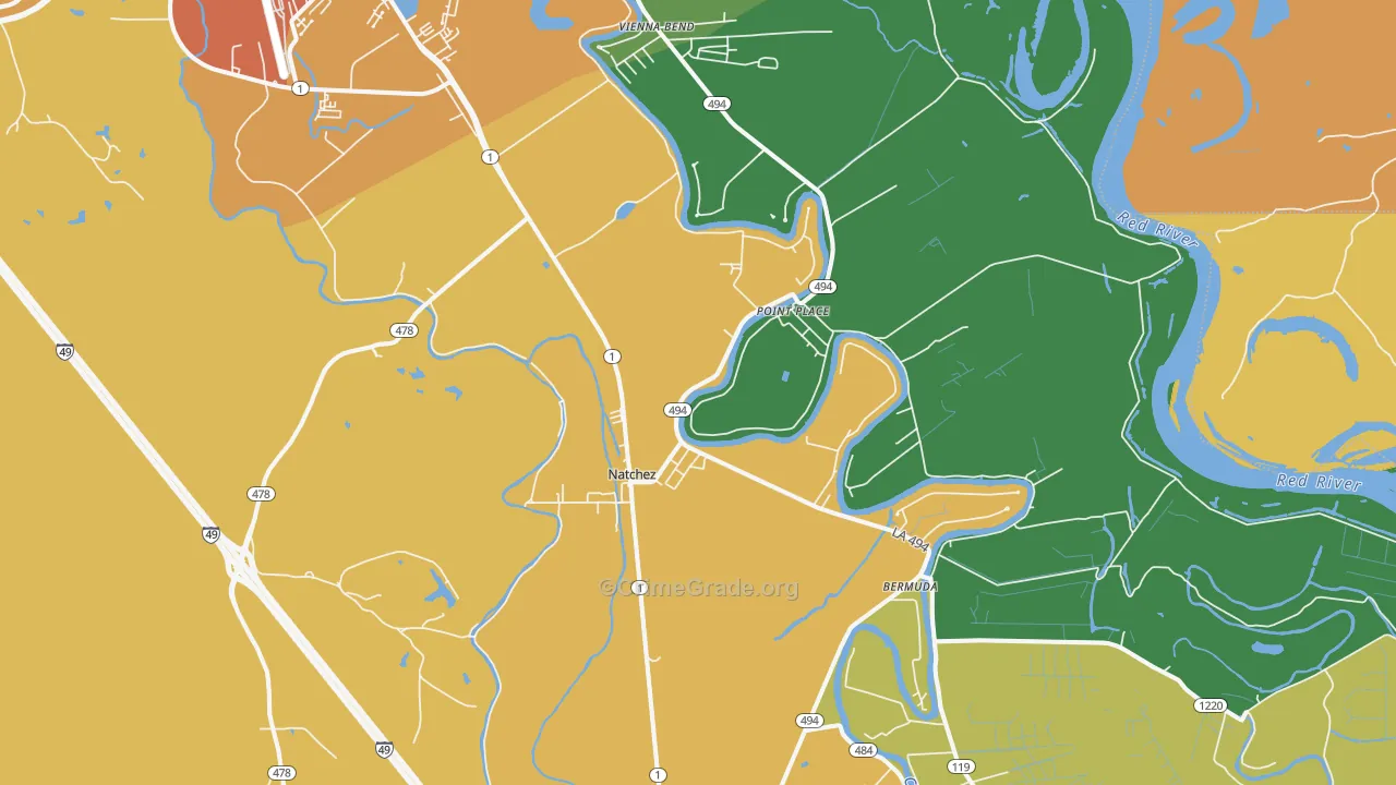 Natchez, LA Map of Assault Rates